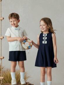 PrepCrw Set cămașă/short pentru băieți tineri Preppy Gentlemen Style Papion - Multicolor - Vizualizare 3