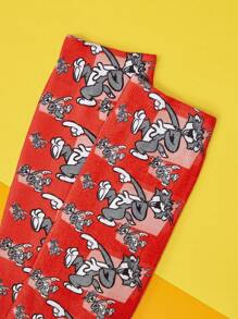 TOM & JERRY X SHEIN 1 Pair Cute Cartoon Cat Print Crew Socks, Comfortable