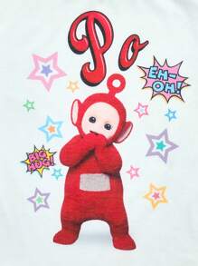 Teletubbies X SHEIN Tween Girl Multi-Pack Cartoon Po & Laa-Laa Print Crew Neck Short Sleeve T-Shirt, Multi-Color - Black and White - View 6