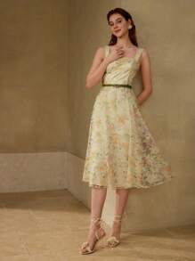 MOTF PREMIUM 花卉印花刺绣连衣裙 - 彩色 - 查看 5