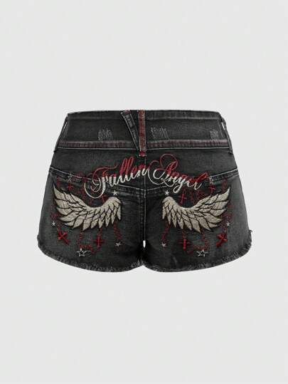 Our Grunge Punk Plus Size Y2K Wing & Cross Embroidered