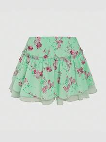 SHEIN Unity 碎花拼布荷叶边下摆裤裙 - 彩色 - 查看 2