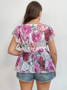 Sunnyshic Camicetta a-line con colletto arricciato e vita segnata, stile vacanza, taglie comode