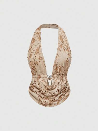 ROMWE 大码女式金属装饰吊带纹理面料上衣