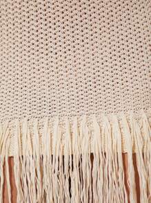 Silquee Women's Casual Crochet Skirt With Fringed Hem, Summer, Women's Summer Clothes, Summer Outfits, Women's Beach Clothes, Women's Elegant Clothes, Women's Summer Clothes, Women's Beach Cover-Ups, Women's Elegant Dresses, Women's Cruise Clothes, Ibiza Clothes, Carnival Clothes/Carnival, Festivals Summer Festivals Beach Vacations, - Beige - View 8