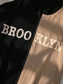 SHEIN Explorewe Jaket Hoodie Lengan Pendek Motif Huruf Gaya Jalanan dengan Blok Warna untuk Remaja Laki-laki, Kasual, Cocok untuk Busana Streetwear Musim Panas - Hitam - View 7