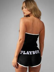 Missguided x Playboy Terry Cloth Bandeau Romper Summer Beach Cover Up Resort Wear French Terry Loungewear Pool Side Vacation Leisure Wear - Black - View 8