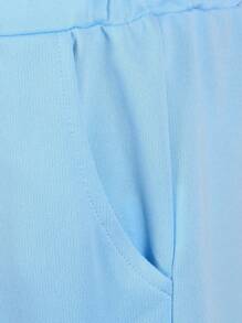 SHEIN Young Girls Fashion Letter Print Elastic Waist Loose Shorts