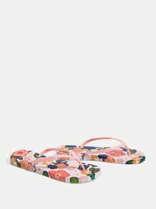 Grefit Women Shoes Beach Flip Flops, Colorful Flat Slides Beach Thong Sandals, Slip-On Style, Lightweight & Comfortable, Non-Slip Suitable For Outdoor Walking, Street Fashion, Versatile Flat Slippers Indoor & Outdoor Wear Flip Flops Vacation Season Tropical Escape Florals - Pink - View 5