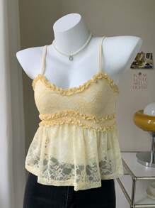 Comfortcana Women's Summer Vacation Sheer Lace Ruffle Strap - Beige - View 3