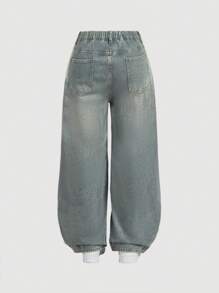 SHEIN MOD MOD Plus Size Patch Pocket Casual Versatile Loose Wide Leg Baggy Jeans