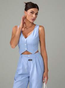 SHEIN Tall Women Two Pieces Outfits For Daily Wear - Blue and White - View 4