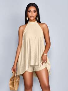SOLERSUN Women's Spring & Summer Elegant Commuting Solid Color Halter Neck Backless Sleeveless Jumpsuit - Apricot - View 5
