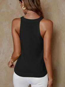 SHEIN LUNE Parte superior de punto sin mangas de unicolor sencillo para mujer, para el verano - Negro - Ver 2