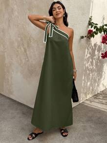 SHEINBlues Damen langes, weites Kleid mit welliger Rüschenborte