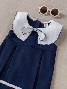 PrepCrw 女婴撞色水手领无袖连衣裙，学院风