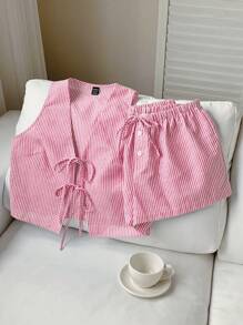 Comfortcana Women's Pink Striped Woven Casual Set - Pink - View 6
