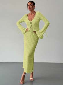 Aloruh Conjunto de dos piezas para mujer para uso diario - Verde - Ver 9
