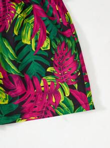 2pcs/Set Girls Tropical Vacation Beach Lace Camisole And Shorts Set - Multicolor - View 6