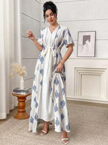 Al Najma 女士优雅复古全印花阿拉伯风格连衣裙 - 彩色 - 查看 2