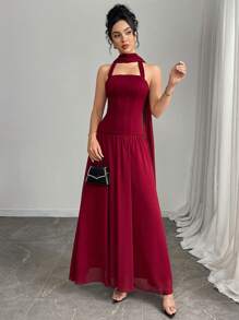 Modelyn 女士纯色褶皱无袖连衣裙，优雅夏日