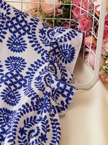 Franclia 花卉印花立领褶饰腰部度假连衣裙 - 彩色 - 查看 4