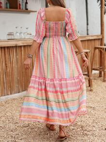 SHEIN Clasi Váy tay ngắn in họa tiết ngày lễ cỡ lớn cho mùa xuân/hè - trái cam - Xem 2