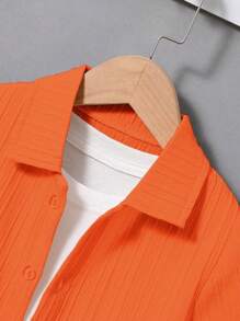 SHEIN 2pcs Boys' Solid Color Short Sleeve Single-Breasted Shirt And Pants Set, Getaway, Holiday, Travel, Relax, Sunbathing, Summer - Orange - View 6