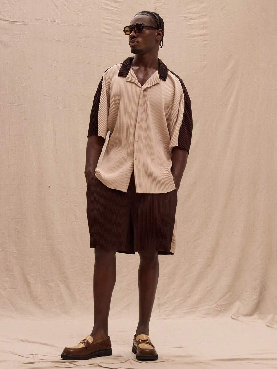 Musero Plisse Contrast Elasticated Waist Shorts Spring, Summer, Holiday - Multicolor - View 1