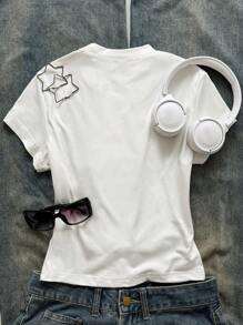 SHEIN EZwear 大码夏季休闲心形印花短袖 T 恤