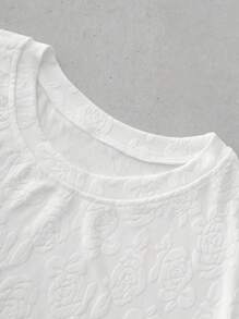 ResortEase 大码男士花卉提花圆领短袖T恤和短裤套装 - 白色 - 查看 4