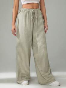 SHEIN Tall Weite gestreifte Schlupfhose mit Bindeband vorne, Lässig Kleidung