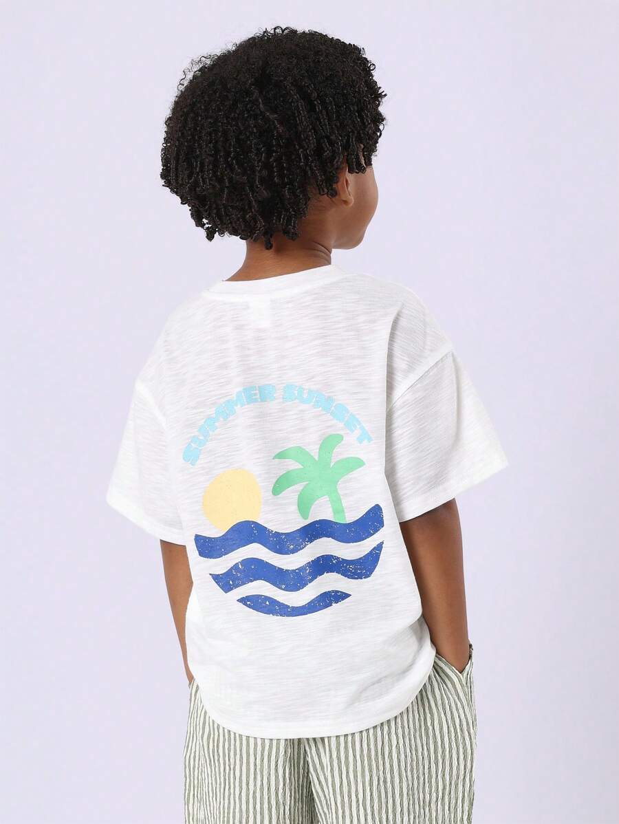 SUMWON Camiseta de playa de vacaciones de verano con estampado de olas y palmeras, corte holgado y relajado, casual, para jóvenes, skate, surf, streetwear