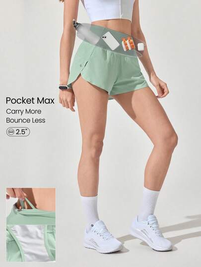 GLOWMODE 2.5 英寸 VitalSwift Pocket Max 速干超轻袋鼠多口袋高腰可调节抽绳跑步短裤内置防臭内裤健身跑步训练