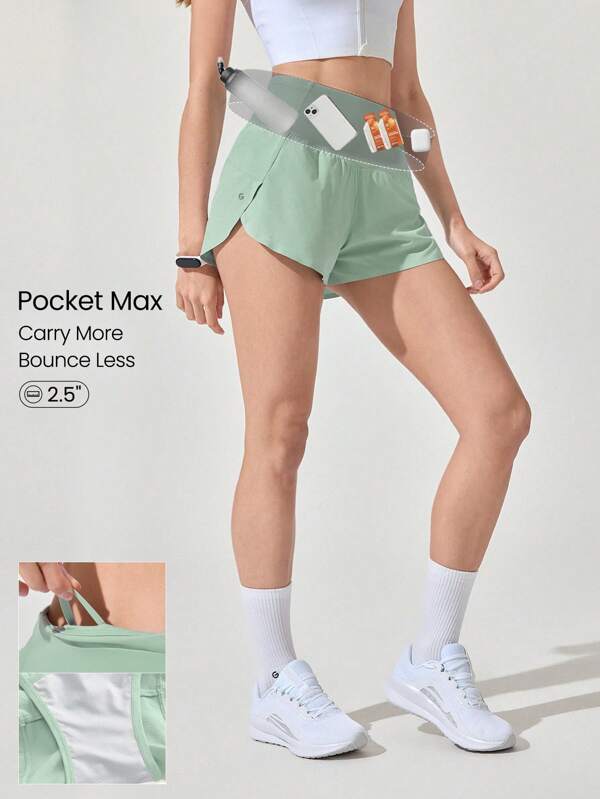 GLOWMODE 2.5'' VitalSwift Pocket Max Quick-Dry Ultralight Kangaroo Multi-Pocket High-Rise Waist Adjustable Drawstring Waist Running Shorts With Built-In Anti-Odor Underwear Workout Running Training