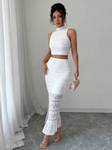 Elenzga Women Two Pieces Outfits For Daily Wear - White - View 3