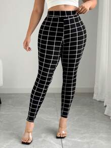 Elenzga Schmale Hose mit Plaid Muster