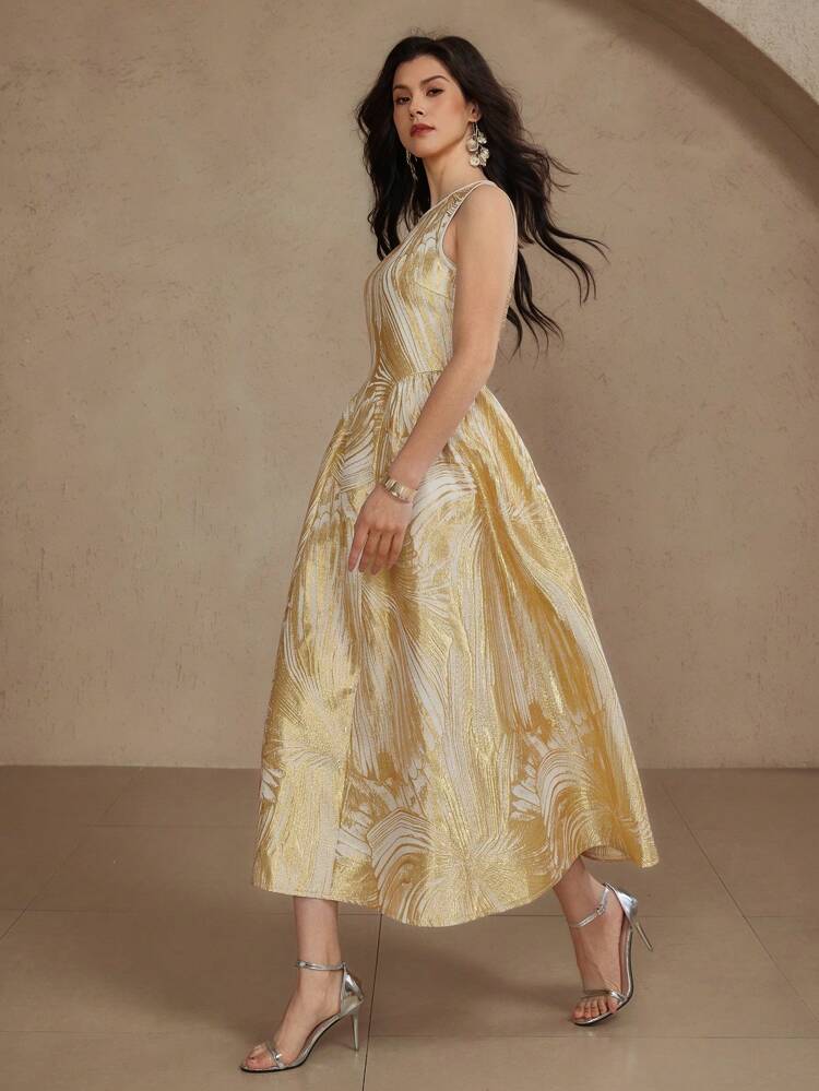 Solid Color Round Neck Hollow Out Backless Tie-Up Sleeveless Women Mid-Long Dress Wedding Women Dresses