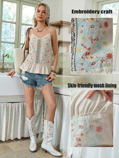 LanaWest Women Casual Embroidered Camisole