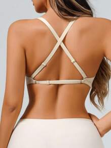 SHEIN 1pc Women Simple Solid Color Wire-Supported Bra - Beige - View 2