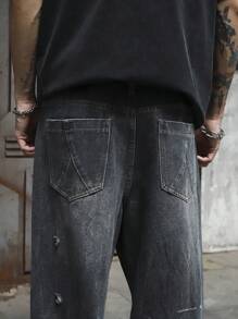 Manfinity LEGND Men's Casual Everyday Washed Distressed Straight Fit Jeans - Grey - View 8
