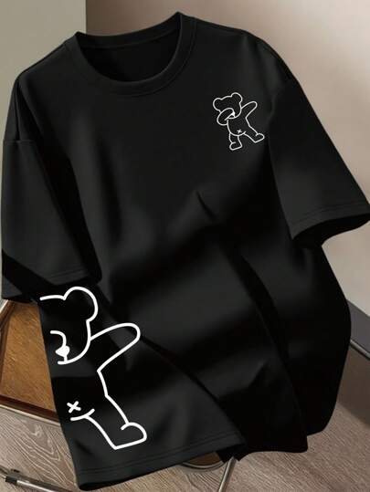 INAWLY Women's Cute Bear Print Round Neck Short Sleeve T-Shirt