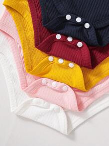 5pcs/Set Round Neck Ruched Cap Sleeve Bodysuits, Bodycon Fit, Multi-Color - Multicolor - View 5