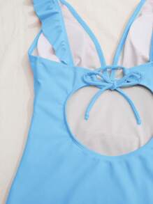 SHEIN Swim 1pc Solid Color Ruffle Trim One-Piece Swimsuit, Suitable For Vacation And Beach