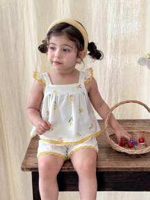 LMoss Kids 2 件套女婴碎花方领荷叶边休闲上衣和短裤套装 - 彩色 - 查看 2