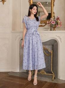 DAZY Completo da donna a due pezzi con motivo floreale per uso quotidiano - Blu - Visualizzare 5