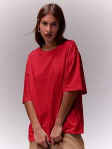 MUSERA 柔软宽松圆领T恤，宽松版型，适合机场、假日、节日、返校、冬季穿着，优雅情人节款。 - 紅色 - 查看 5