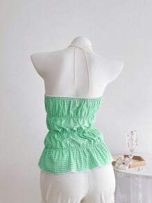 Elamini 女士格子领结蝴蝶结抹胸上衣