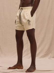 Musero Floral Embroidered Swim Shorts Spring, Summer, Holiday, Beachwear - Beige - View 3