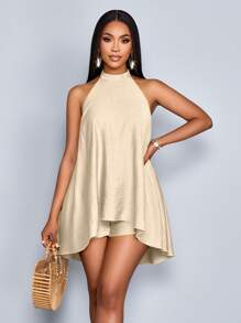 SOLERSUN Women's Spring & Summer Elegant Commuting Solid Color Halter Neck Backless Sleeveless Jumpsuit - Apricot - View 6